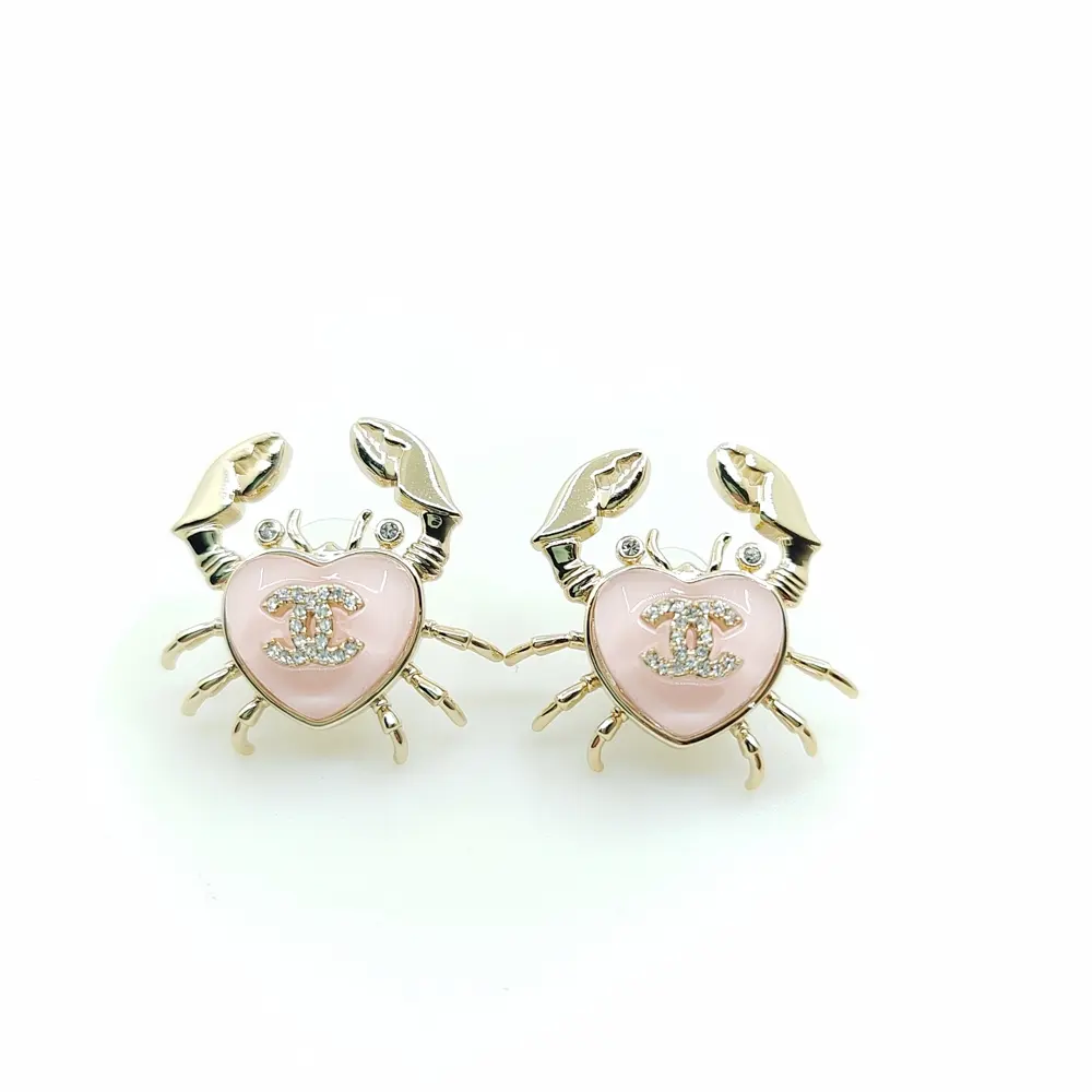 Chanel pink heart crab earrings