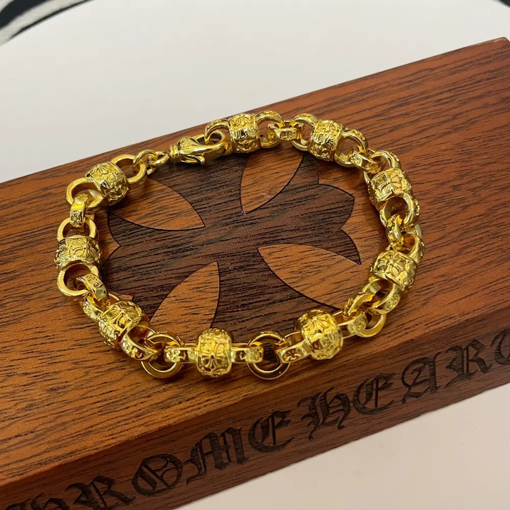 Chrome Hearts classic gold cross flower ball bracelet
