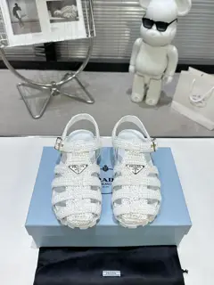 Prada Pig Cage Shoes Sawtooth Roman Braided Thick-soled Rubber Sandals Retro