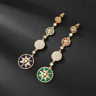 Dior new classic lucky eight-pointed star compass gold and white compass earrings selected