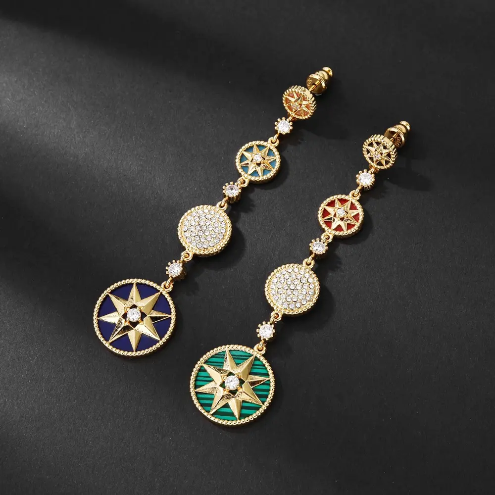 Dior new classic lucky eight-pointed star compass gold and white compass earrings selected