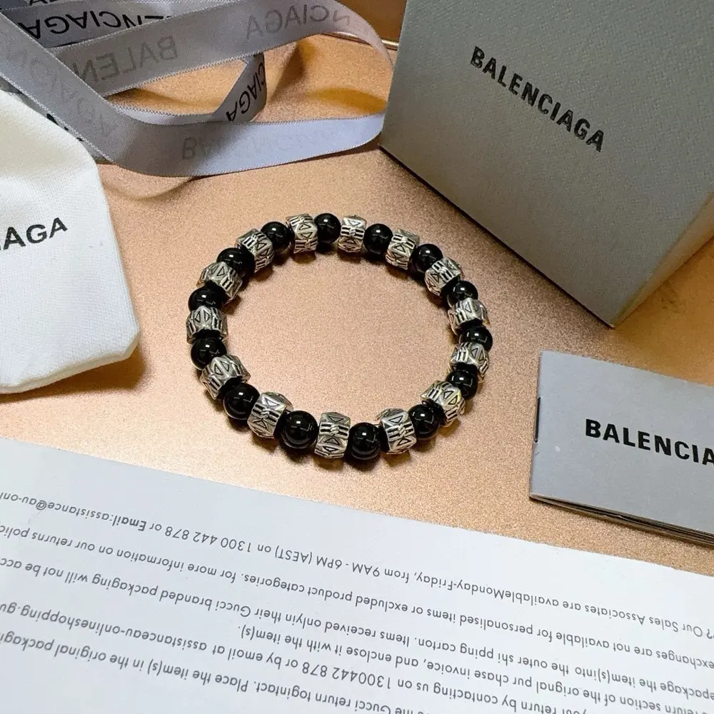 Balenciaga natural black agate bracelet