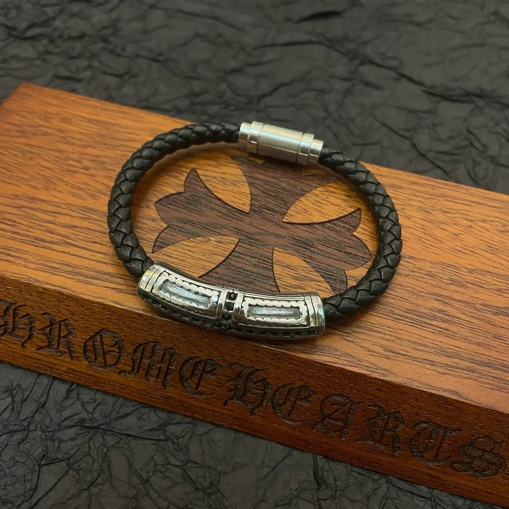 Chrome Hearts Classic Vintage Cross Leather Bracelet