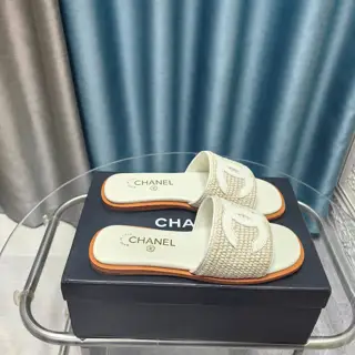 Chanel Double C Woven Mat Slippers