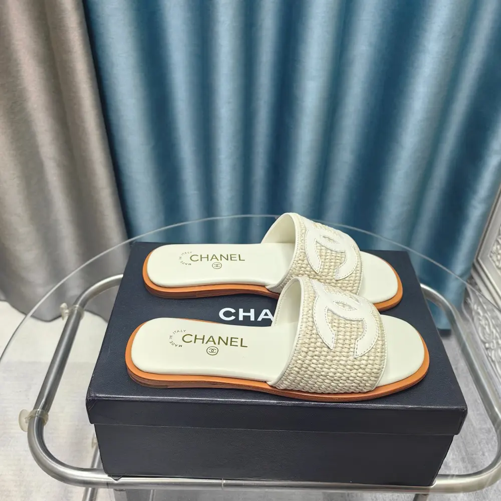 Chanel Double C Woven Mat Slippers