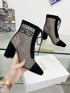 Dior embroidered jacquard mesh boots Dior checkered three-dimensional diamond embroidered