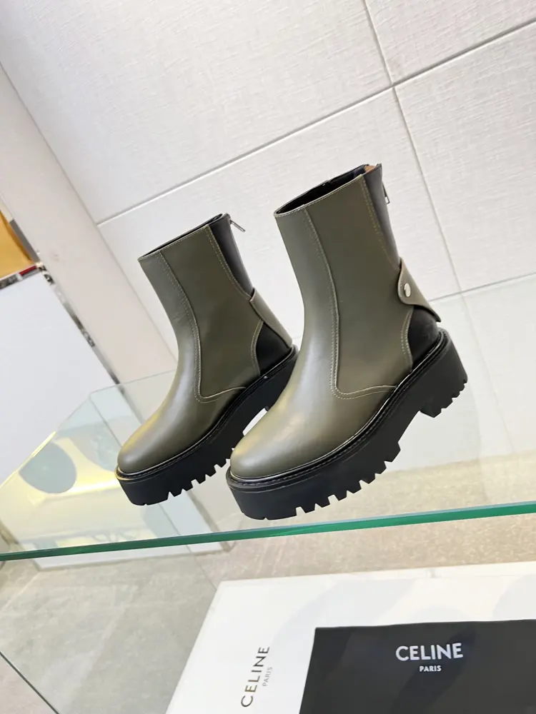 Celine 24 new top-grain cowhide heel zippered ankle boots