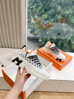 Hermès couple sneakers original knit + Napa calfskin splicing suede