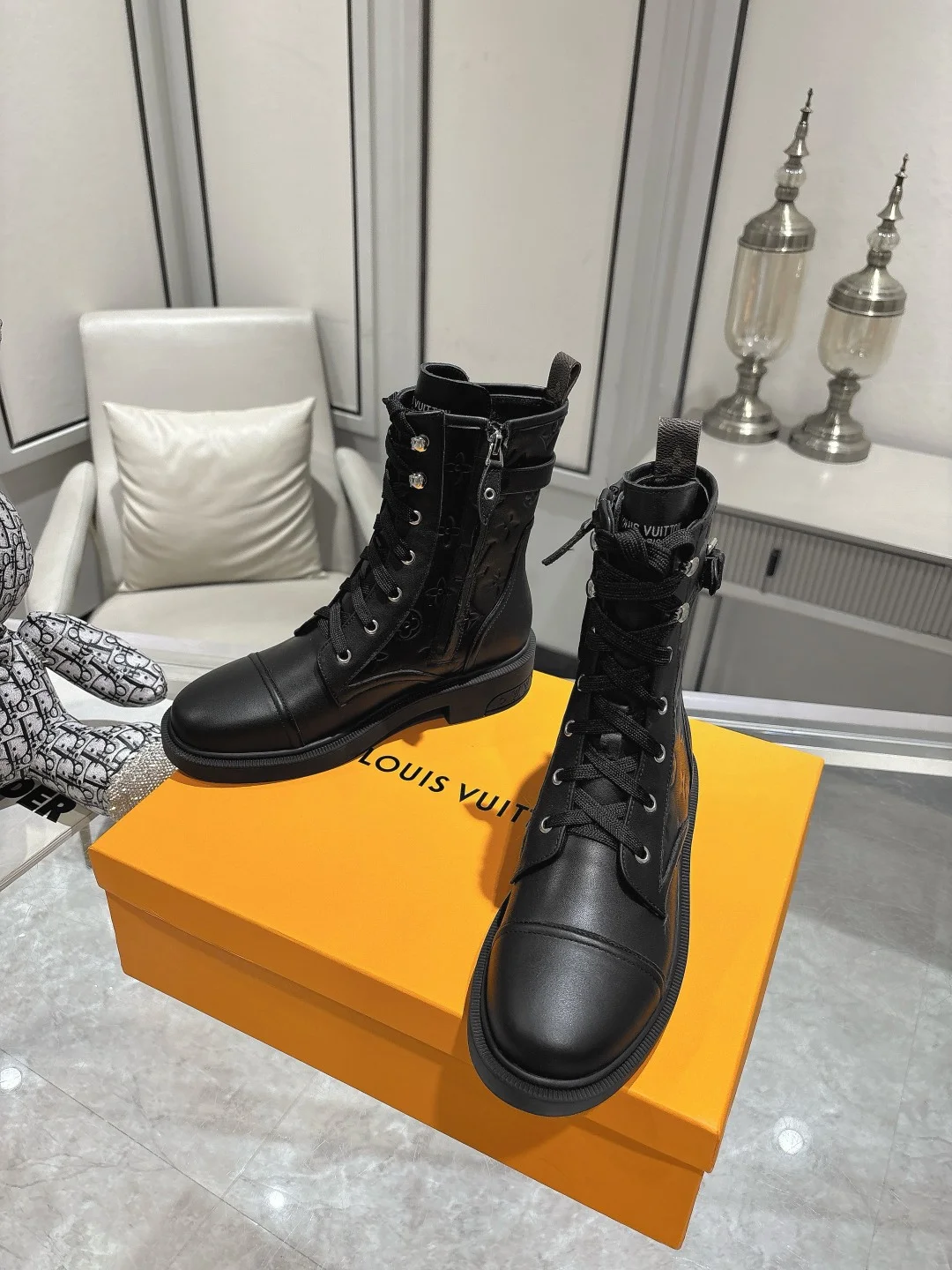 Louis Vuitton Citizen mid-calf boots flat boots show military style with smooth cowhide