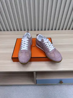 Hermès casual sneakers Suede goatskin sneakers decorated with contrasting patterns and