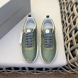 Brunello Cucinelli color-blocked sports flats for men. This pair of flat sports shoes