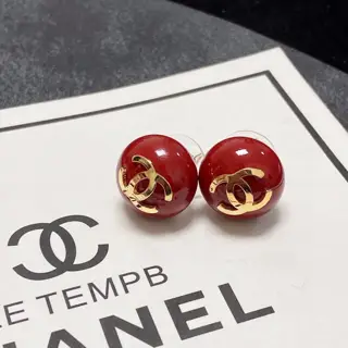 Chanel red pearl earrings
