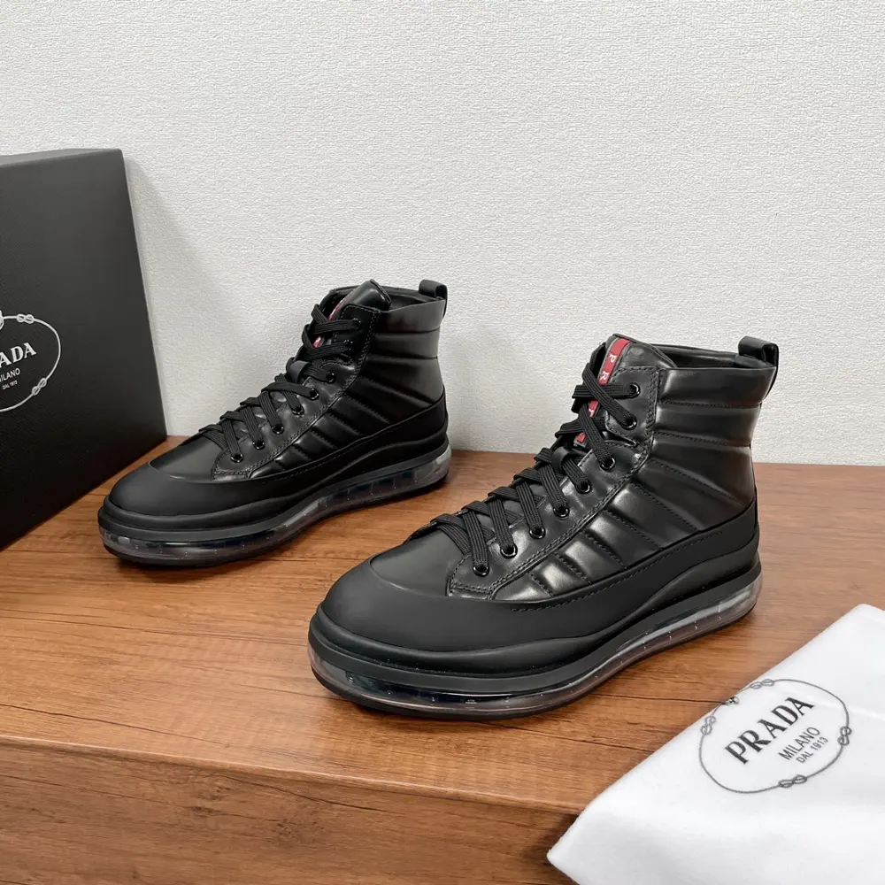 Prada high-top air cushion lace-up fur-lined sneakers shipped