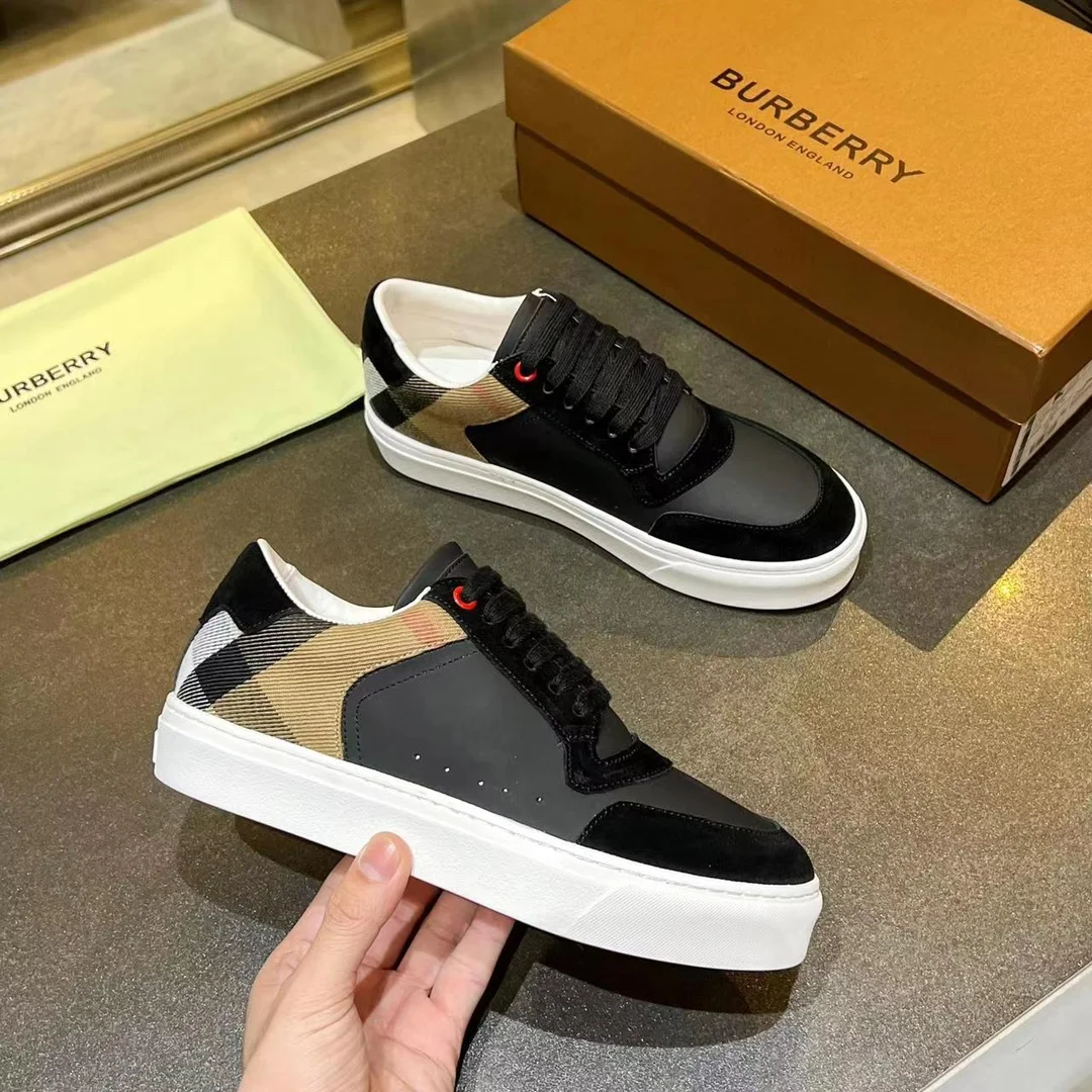 BURBERRY Retro plaid cotton sneakers