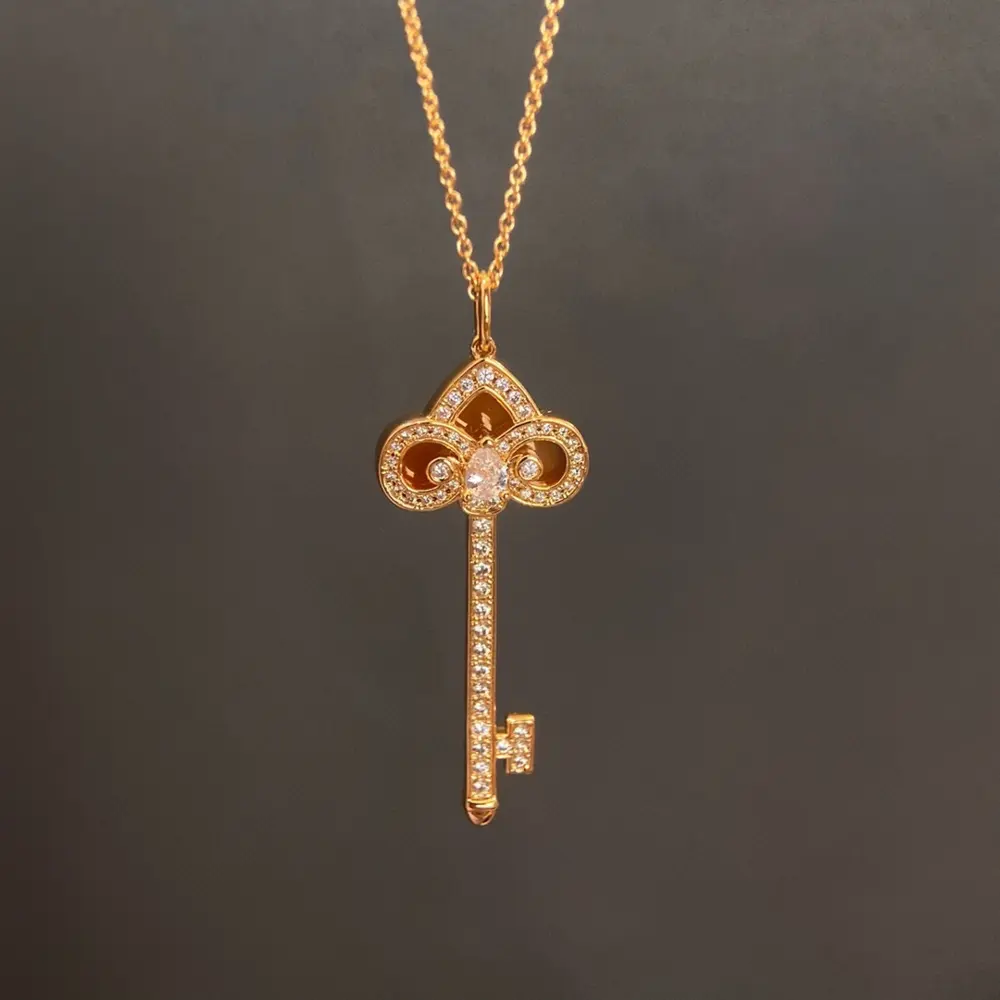Tiffany limited edition Keys series iris red agate full diamond key necklace