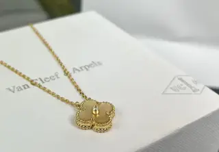 Van Cleef & Arpels Gold Mother-of-Pearl Clover Necklace