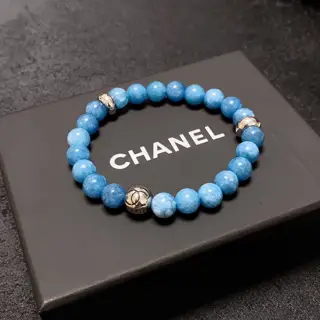 Chanel Double C Premium Natural Aquamarine Crystal Bead Bracelet