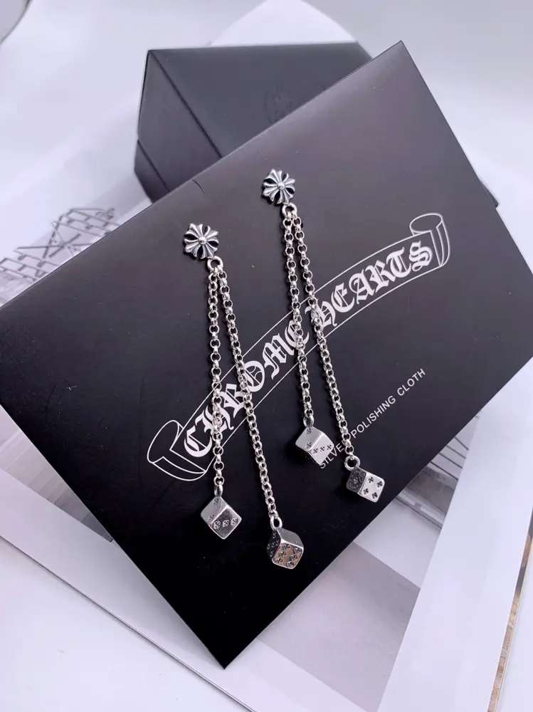 Chrome Hearts Cross Dice Long Stud Earrings