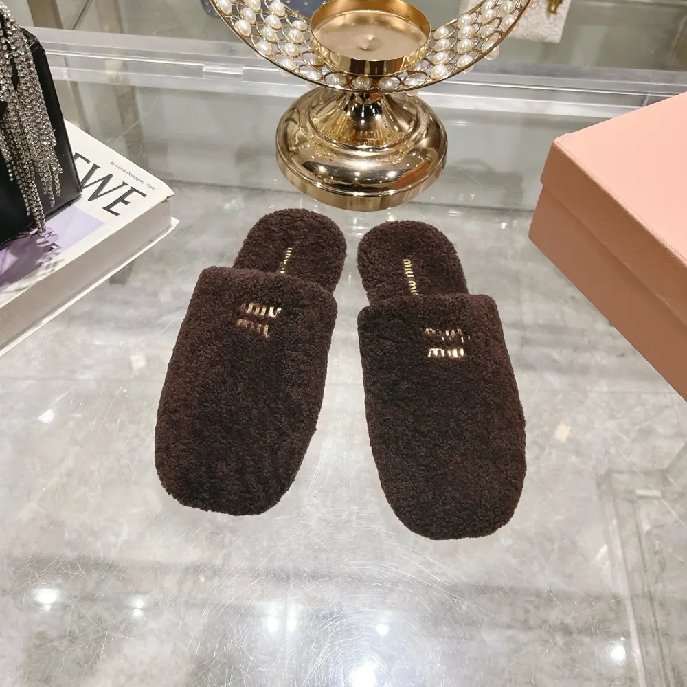 Miu Miu Miu 2024 new wool slippers Sweet and fresh