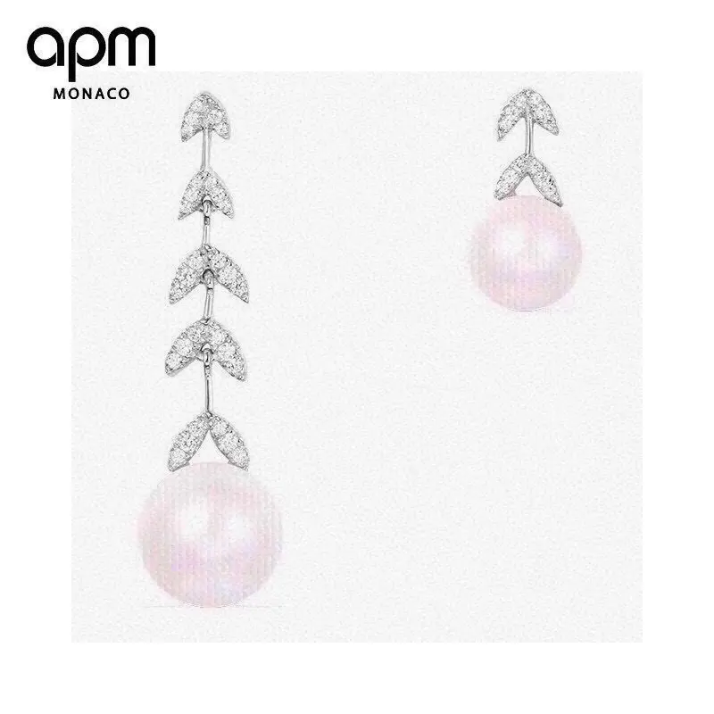 Apm monaco asymmetrical silver inlaid crystal diamond petal earrings with freshwater pearls