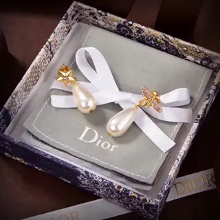 New DIOR five-pointed star bee asymmetrical earrings The same brass material as the counter