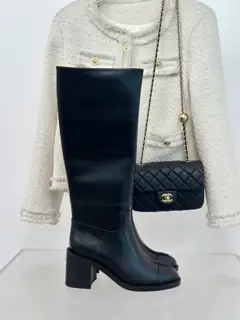 Chanel classic double C thick heel knight boots