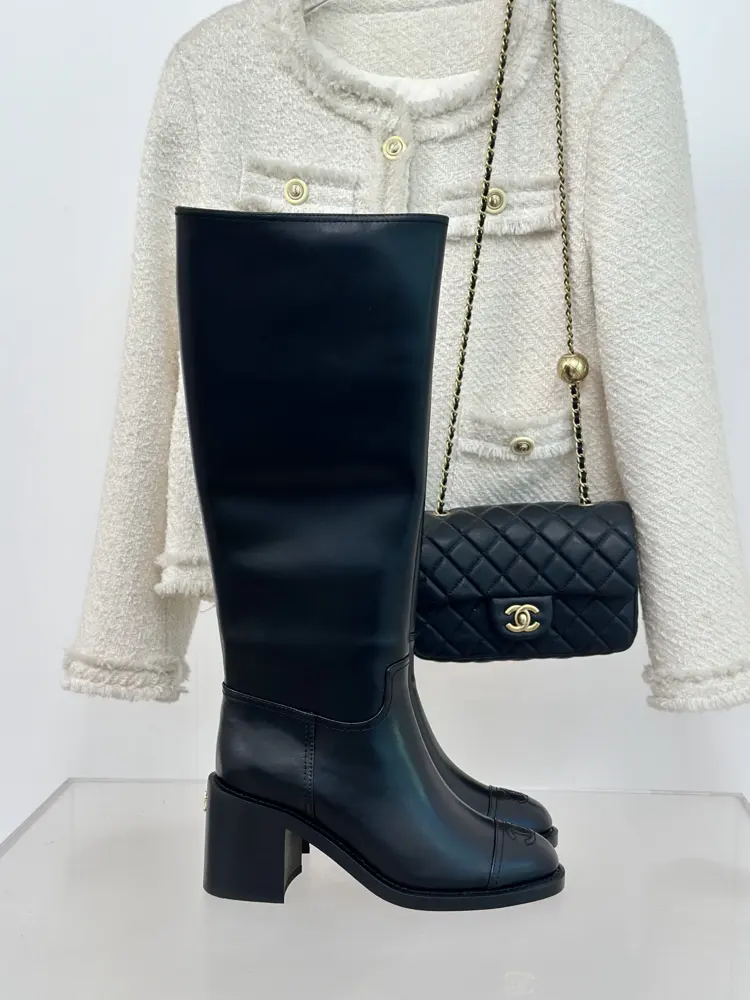 Chanel classic double C thick heel knight boots