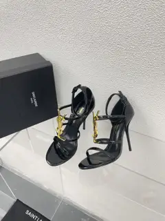 Classic high heels with Yves Saint Laurent logo T-strap and low heels