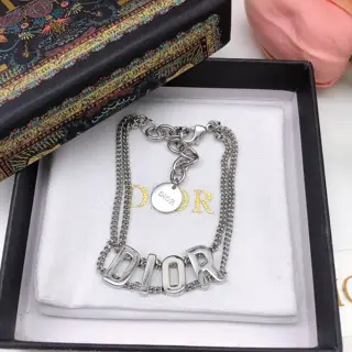 DIOA Dior original new product JADIOR logo double-layer silver bracelet high-end quality