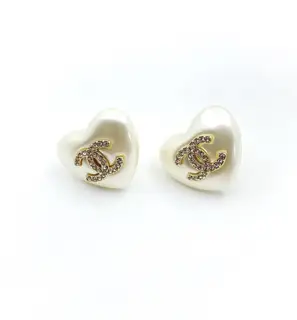 Chanel white heart earrings
