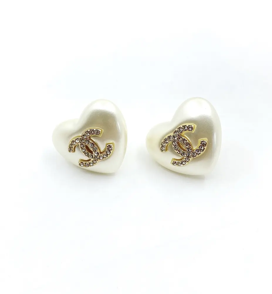 Chanel white heart earrings