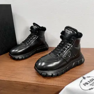 Prada men’s wool leather high-top casual sneakers