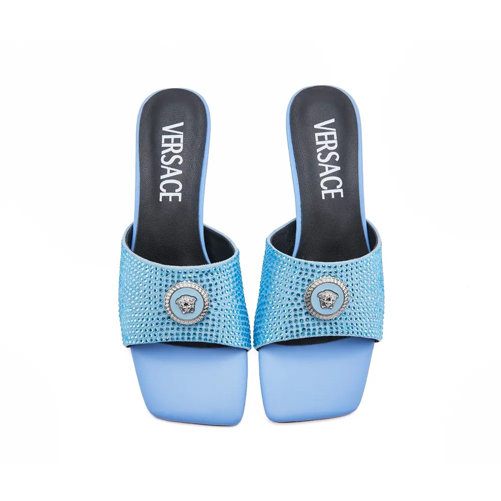 Versace new crystal heel rhinestone slippers