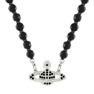Vivienne Westwood Queen Mother Black Onyx Single-layer Relief Saturn Necklace