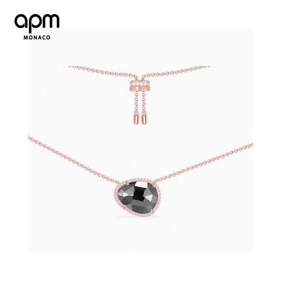 Apm monaco pink gold sterling silver black hematite mother-of-pearl necklace for women