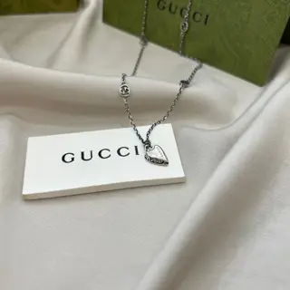 Gucci interlocking double G heart pendant engraved necklace