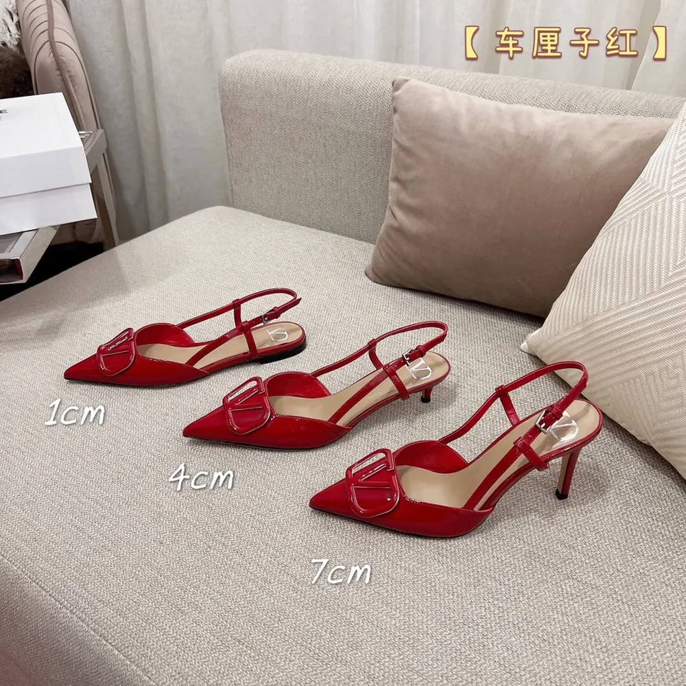 VALENTINO latest V Logo leather buckle high heels