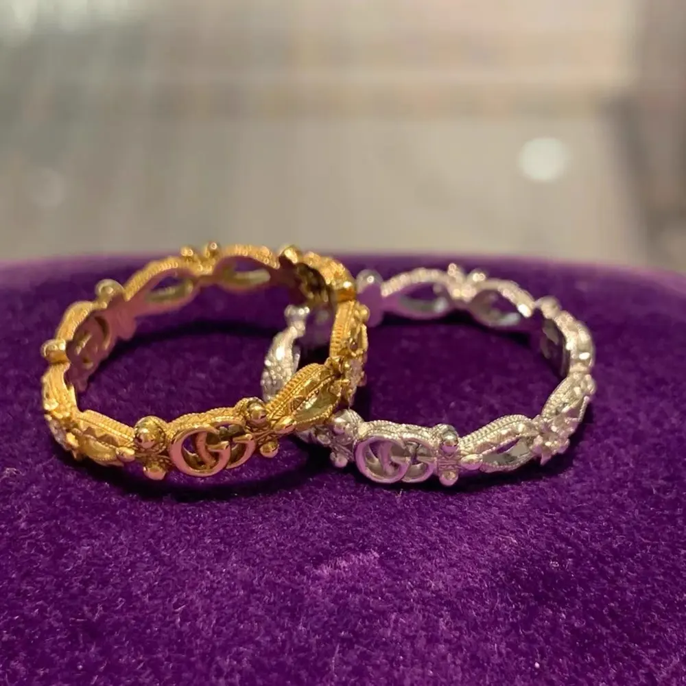 GUCCI jewelry ring 18K gold floral hollow diamond size 6-11