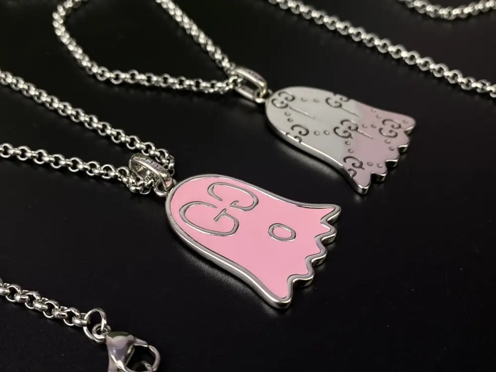 Gucci Ghost pink enamel ghost pattern necklace