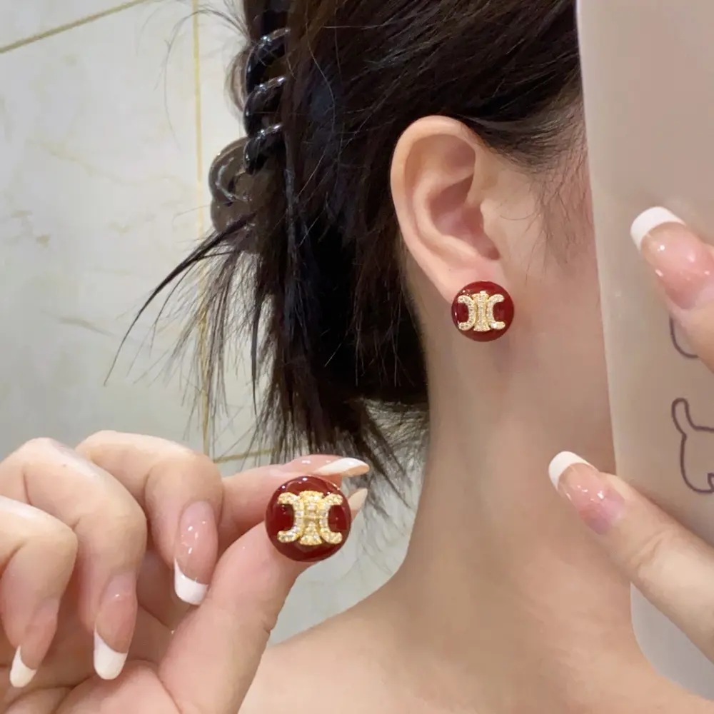 celine Arc de Triomphe diamond New Year red earrings