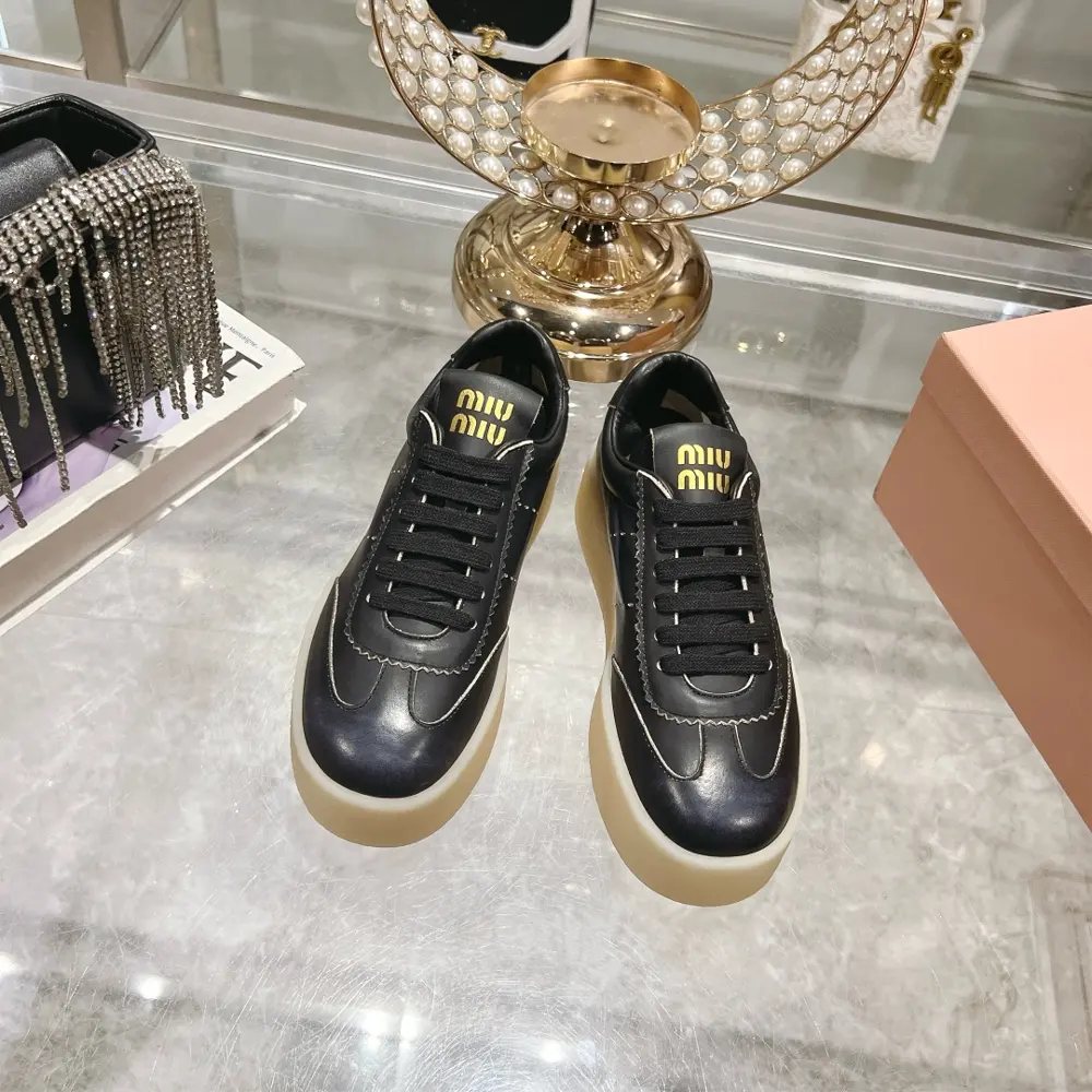 Miu Miu Miu thick-soled biscuit sole 24ss new spring and summer British style lace-up white