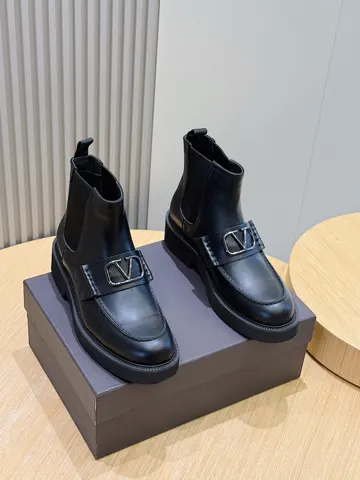 Valentino Men’s V Logo Leather and Naked Boots