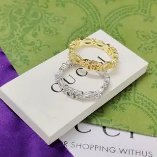 GUcci 18K yellow gold white gold ring with white diamond studs and LOGO classic double G