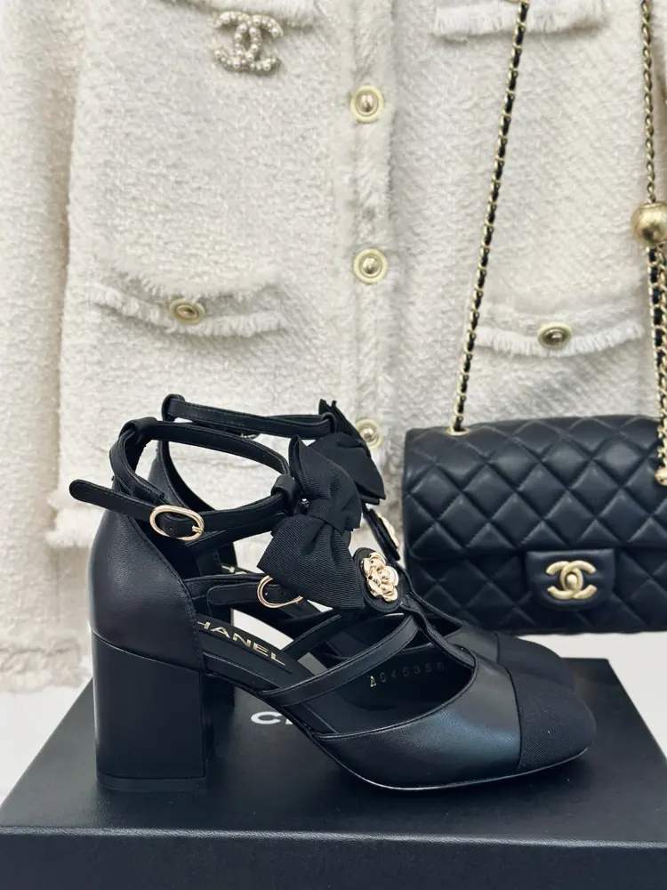 Chanel Bow Camellia Chunky Heel Sandals