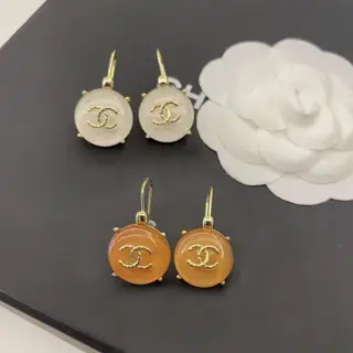 Chanel square crystal red agate letter earrings