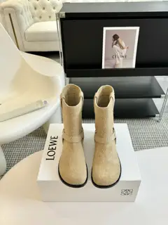 LOEWE 24ss autumn and winter new style square heel thick sole women’s boots slip-on elastic