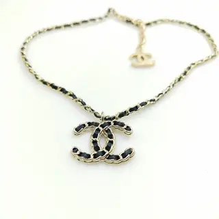 Chanel black leather necklace