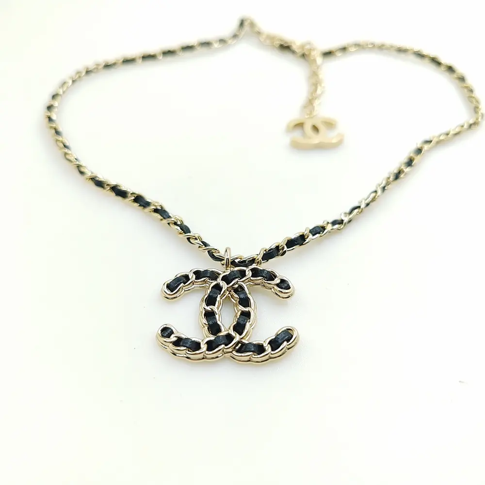 Chanel black leather necklace