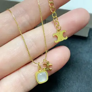 Celine Arc de Triomphe white mother-of-pearl pendant necklace