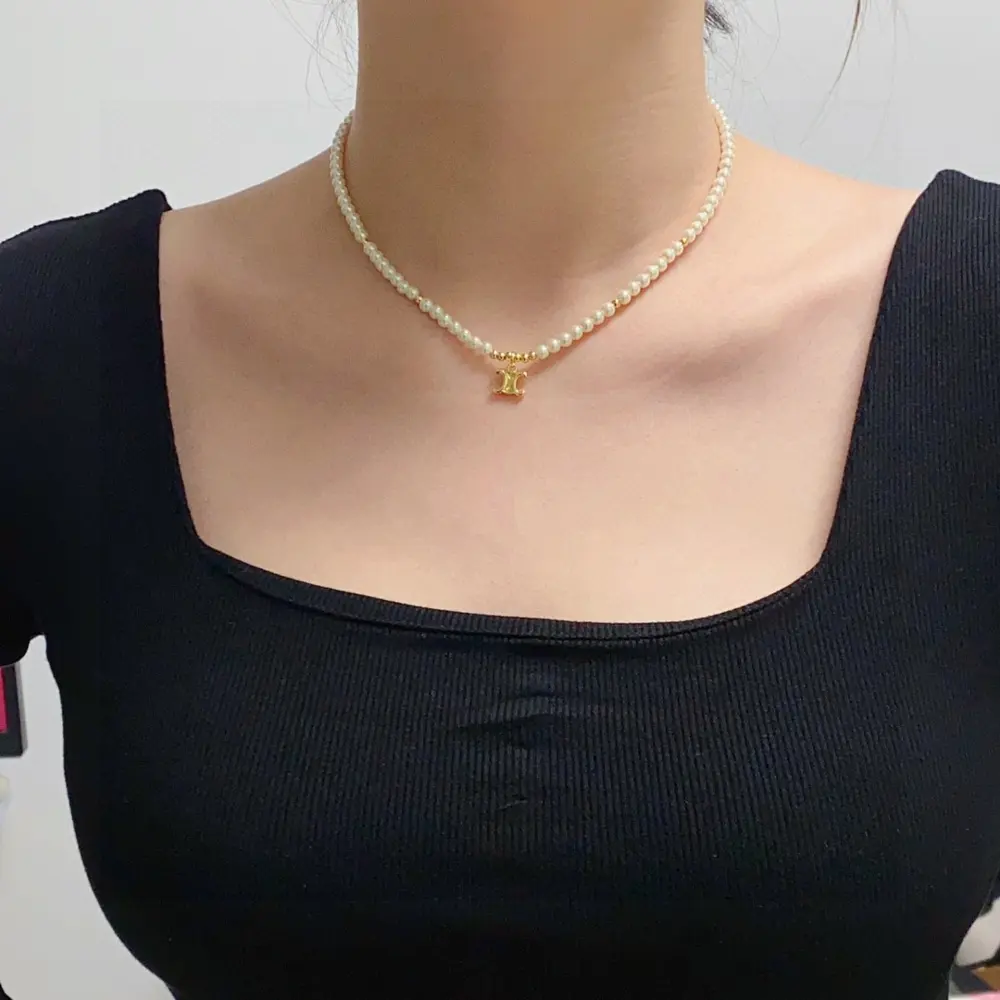 Celine Arc de Triomphe pendant pearl necklace